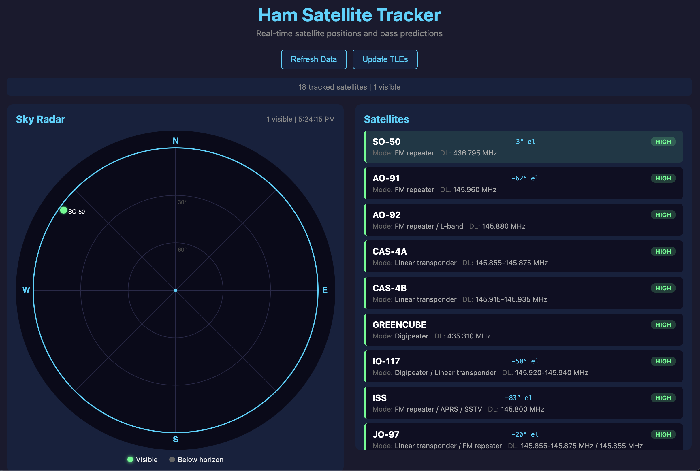 Ham Radio Satellite Tracker screenshot